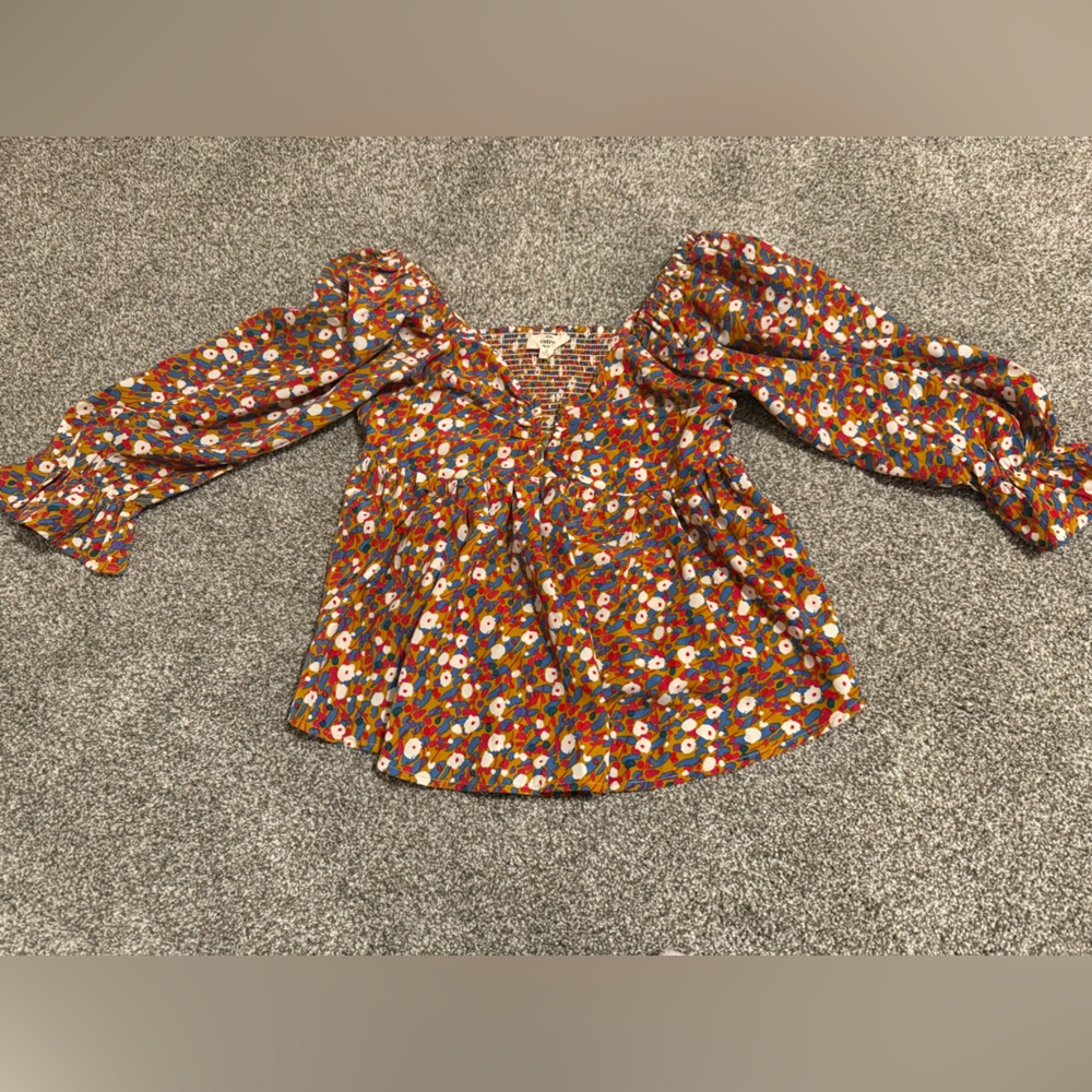 Entro Colorful Floral Smocked Top